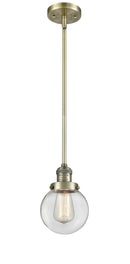 Innovations Lighting Beacon 1-100 watt 6 inch Antique Brass Mini Pendant with Clear glass and Solid Brass Hang Straight Swivel 201SABG2026