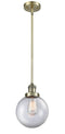 Innovations Lighting Beacon 1-100 watt 8 inch Antique Brass Mini Pendant with Clear glass and Solid Brass Hang Straight Swivel 201SABG2028