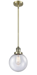 Innovations Lighting Beacon 1-100 watt 8 inch Antique Brass Mini Pendant with Seedy glass and Solid Brass Hang Straight Swivel 201SABG2048