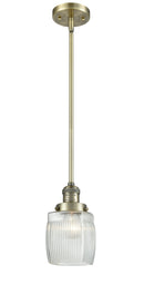 Innovations Lighting Colton 1-100 watt 8 inch Antique Brass Mini Pendant with Thick Clear Halophane glass and Solid Brass Hang Straight Swivel 201SABG302