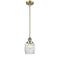 Colton Mini Pendant shown in the Antique Brass finish with a Clear Halophane shade