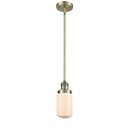 Dover Mini Pendant shown in the Antique Brass finish with a Matte White shade