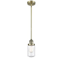 Dover Mini Pendant shown in the Antique Brass finish with a Seedy shade