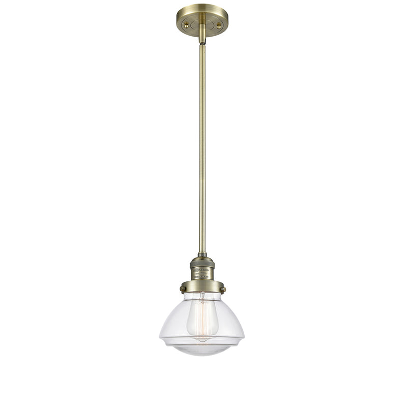 Olean Mini Pendant shown in the Antique Brass finish with a Clear shade