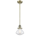 Olean Mini Pendant shown in the Antique Brass finish with a Seedy shade