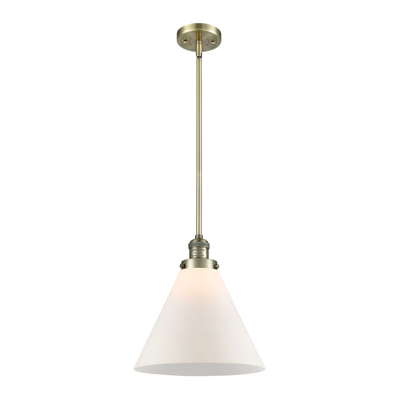 Cone Mini Pendant shown in the Antique Brass finish with a Matte White shade