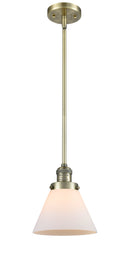 Innovations Lighting Large Cone 1-100 watt 8 inch Antique Brass Mini Pendant with Matte White Cased glass and Solid Brass Hang Straight Swivel 201SABG41