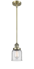 Innovations Lighting Small Bell 1-100 watt 5 inch Antique Brass Mini Pendant with Clear glass and Solid Brass Hang Straight Swivel 201SABG52