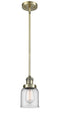 Innovations Lighting Small Bell 1-100 watt 5 inch Antique Brass Mini Pendant with Clear glass and Solid Brass Hang Straight Swivel 201SABG52