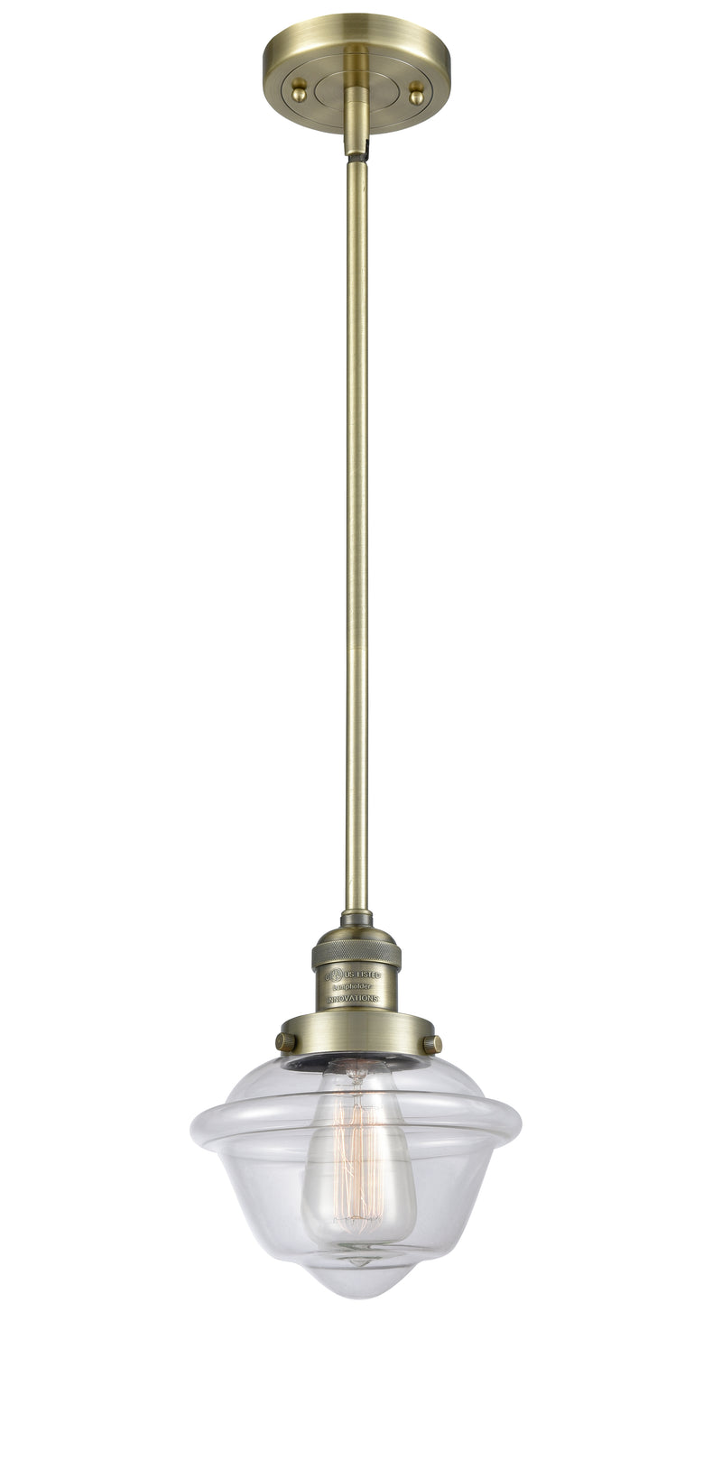 Innovations Lighting Small Oxford 1-100 watt 8 inch Antique Brass Mini Pendant with Clear glass and Solid Brass Hang Straight Swivel 201SABG532