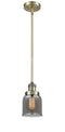 Innovations Lighting Small Bell 1-100 watt 5 inch Antique Brass Mini Pendant with Smoked glass and Solid Brass Hang Straight Swivel 201SABG53