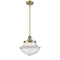 Oxford Mini Pendant shown in the Antique Brass finish with a Clear shade