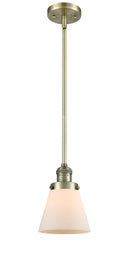 Innovations Lighting Small Cone 1-100 watt 6 inch Antique Brass Mini Pendant with Matte White Cased glass and Solid Brass Hang Straight Swivel 201SABG61