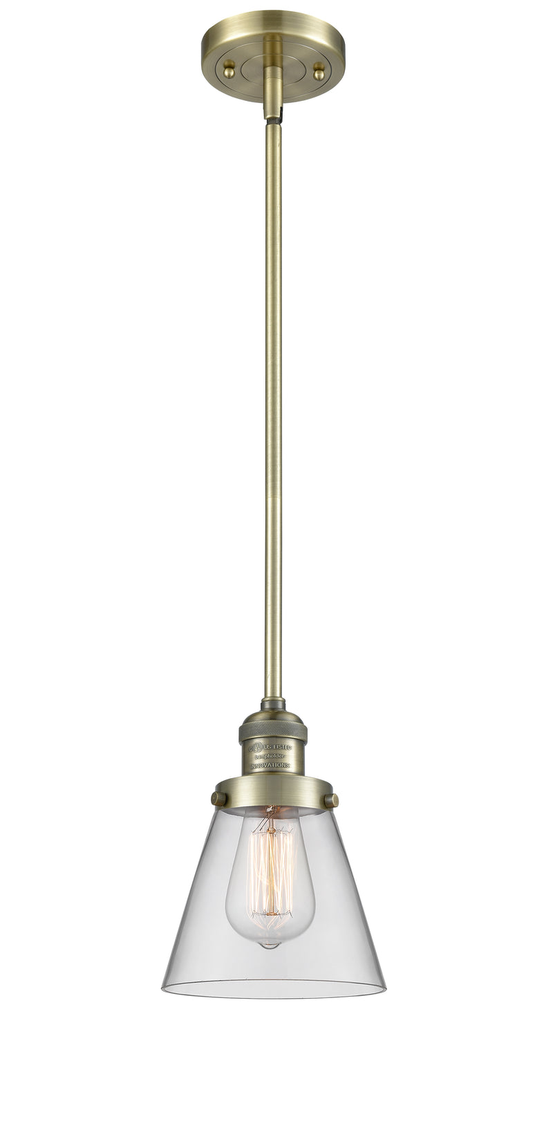 Innovations Lighting Small Cone 1-100 watt 6 inch Antique Brass Mini Pendant with Clear glass and Solid Brass Hang Straight Swivel 201SABG62