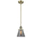 Cone Mini Pendant shown in the Antique Brass finish with a Plated Smoke shade