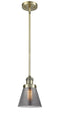 Innovations Lighting Small Cone 1-100 watt 6 inch Antique Brass Mini Pendant with Smoked glass and Solid Brass Hang Straight Swivel 201SABG63