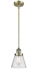 Innovations Lighting Small Cone 1-100 watt 6 inch Antique Brass Mini Pendant with Seedy glass and Solid Brass Hang Straight Swivel 201SABG64