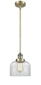 Innovations Lighting Large Bell 1-100 watt 8 inch Antique Brass Mini Pendant with Clear glass and Solid Brass Hang Straight Swivel 201SABG72