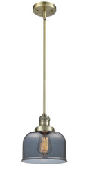 Innovations Lighting Large Bell 1-100 watt 8 inch Antique Brass Mini Pendant with Smoked glass and Solid Brass Hang Straight Swivel 201SABG73