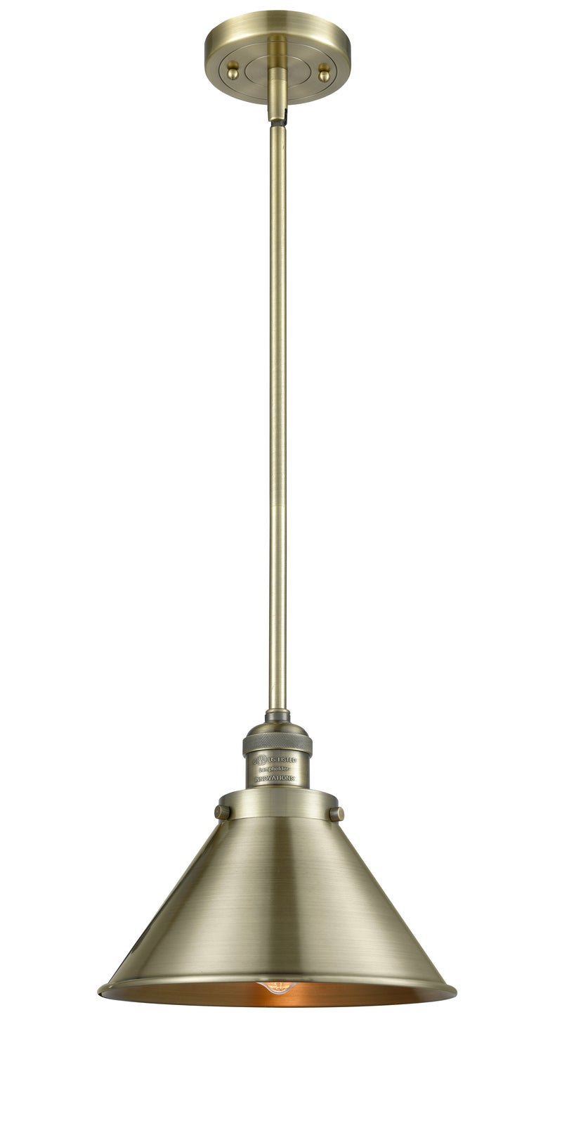 Innovations Lighting Briarcliff 1-100 watt 10 inch Antique Brass Mini Pendant with Antique Brass Briarcliff shades and Solid Brass Hang Straight Swivel 201SABM10AB