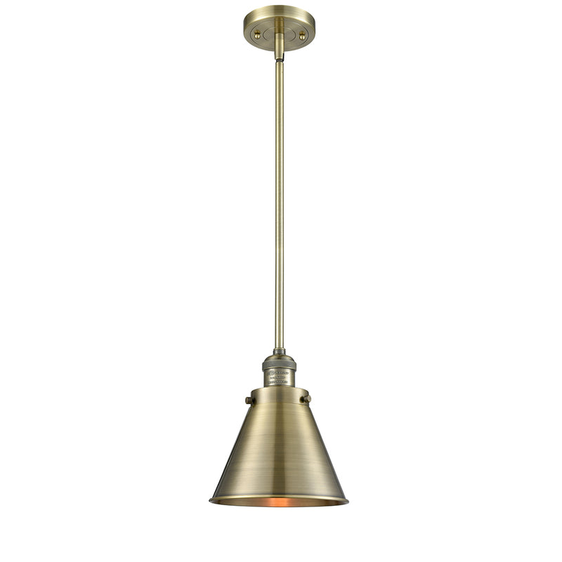 Appalachian Mini Pendant shown in the Antique Brass finish with a Antique Brass shade