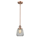 Chatham Mini Pendant shown in the Antique Copper finish with a Clear shade