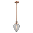 Geneseo Mini Pendant shown in the Antique Copper finish with a Clear Crackled shade