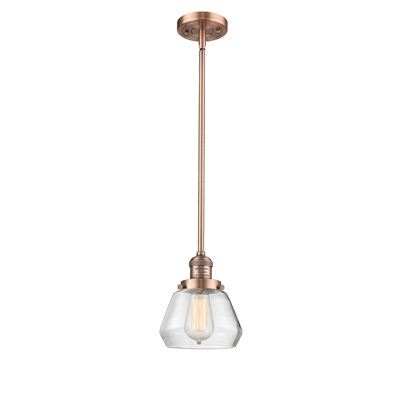 Fulton Mini Pendant shown in the Antique Copper finish with a Clear shade