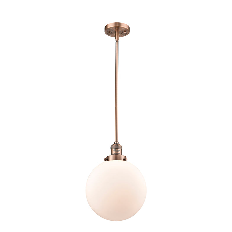 Beacon Mini Pendant shown in the Antique Copper finish with a Matte White shade