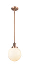 Innovations Lighting Beacon 1-100 watt 8 inch Antique Copper Mini Pendant with Matte White Cased glass and Solid Brass Hang Straight Swivel 201SACG2018