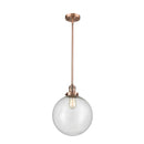 Beacon Mini Pendant shown in the Antique Copper finish with a Seedy shade