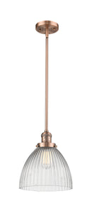 Innovations Lighting Seneca Falls 1-100 watt 10 inch Antique Copper Pendant with Halophane glass and Solid Brass Hang Straight Swivel 201SACG222