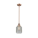 Stanton Mini Pendant shown in the Antique Copper finish with a Clear Wire Mesh shade