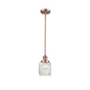 Colton Mini Pendant shown in the Antique Copper finish with a Clear Halophane shade