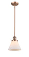 Innovations Lighting Large Cone 1-100 watt 8 inch Antique Copper Mini Pendant with Matte White Cased glass and Solid Brass Hang Straight Swivel 201SACG41