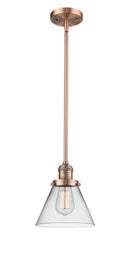 Innovations Lighting Large Cone 1-100 watt 8 inch Antique Copper Mini Pendant with Clear glass and Solid Brass Hang Straight Swivel 201SACG42