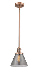 Innovations Lighting Large Cone 1-100 watt 8 inch Antique Copper Mini Pendant with Smoked glass and Solid Brass Hang Straight Swivel 201SACG43