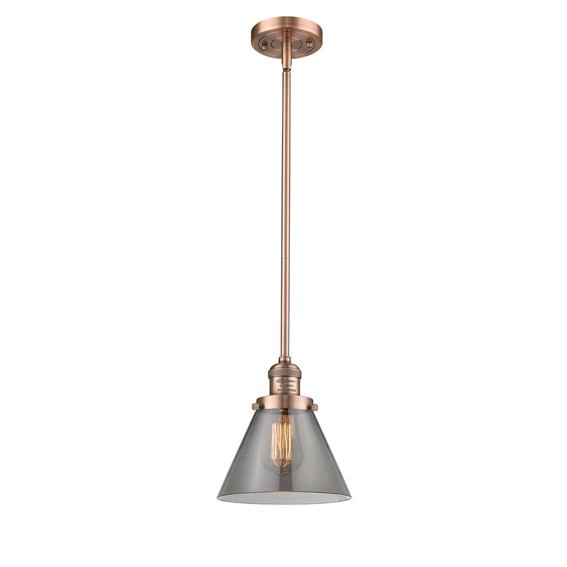 Cone Mini Pendant shown in the Antique Copper finish with a Plated Smoke shade