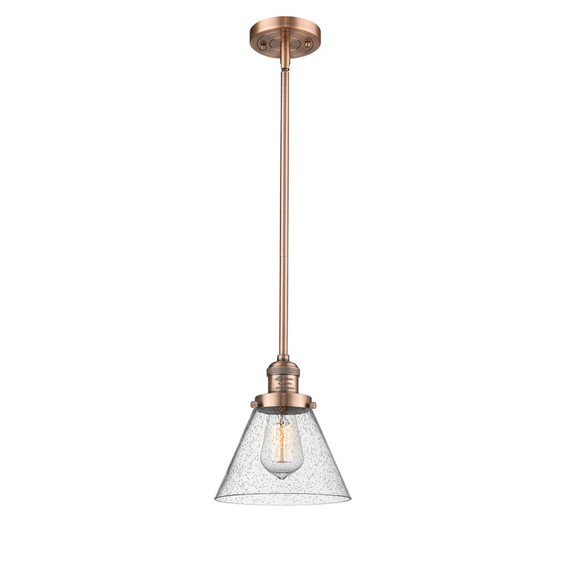 Cone Mini Pendant shown in the Antique Copper finish with a Seedy shade