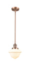 Innovations Lighting Small Oxford 1-100 watt 8 inch Antique Copper Mini Pendant with Matte White Cased glass and Solid Brass Hang Straight Swivel 201SACG531