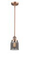 Innovations Lighting Small Bell 1-100 watt 5 inch Antique Copper Mini Pendant with Smoked glass and Solid Brass Hang Straight Swivel 201SACG53