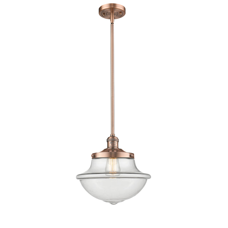 Oxford Mini Pendant shown in the Antique Copper finish with a Clear shade