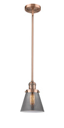 Innovations Lighting Small Cone 1-100 watt 6 inch Antique Copper Mini Pendant with Smoked glass and Solid Brass Hang Straight Swivel 201SACG63