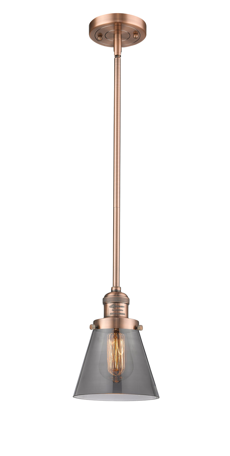 Innovations Lighting Small Cone 1-100 watt 6 inch Antique Copper Mini Pendant with Smoked glass and Solid Brass Hang Straight Swivel 201SACG63