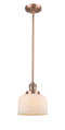 Innovations Lighting Large Bell 1-100 watt 8 inch Antique Copper Mini Pendant with Matte White Cased glass and Solid Brass Hang Straight Swivel 201SACG71