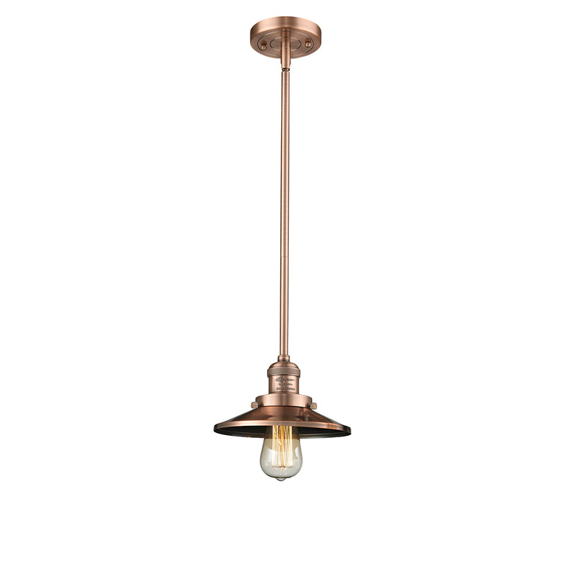 Railroad Mini Pendant shown in the Antique Copper finish with a Antique Copper shade