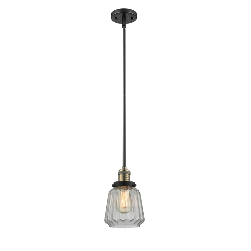 Chatham Mini Pendant shown in the Black Antique Brass finish with a Clear shade