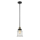 Canton Mini Pendant shown in the Black Antique Brass finish with a Seedy shade