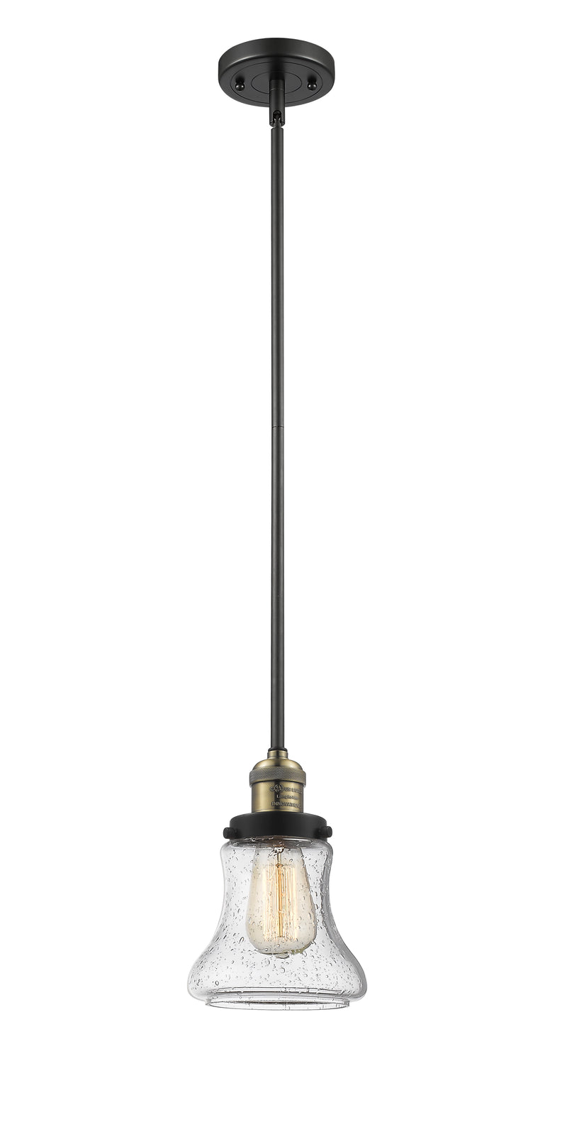 Innovations Lighting Bellmont 1-100 watt 6.5 inch Black Antique Brass Mini Pendant with Seedy glass and Solid Brass Hang Straight Swivel 201SBABG194