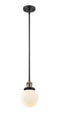 Innovations Lighting Beacon 1-100 watt 6 inch Black Antique Brass Mini Pendant with Matte White Cased glass and Solid Brass Hang Straight Swivel 201SBABG2016